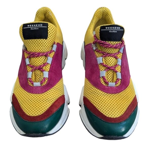 RARE Weekend MaxMara Womens 6.5 Colorful Fashion Sneakers Suede & Mesh Lace Up - Picture 4 of 13